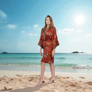 Luxury Batik Silk Blend Floral Kimono Robe Women’s Wrap Robe One Size NWT